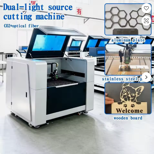 ```
Longitudinal 6090 Dual-Head Laser Engraving/Cutting Machine for Non-Metal Engraving/Cutting + Metal Fiber Laser Cutting Machine
```